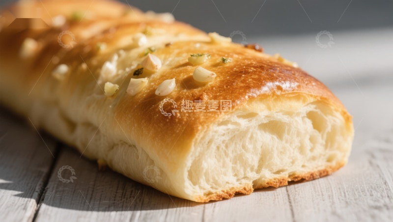 高清大图下载【趣麦麦图】-金黄蒜香面包特写