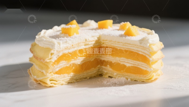 高清大图下载【趣麦麦图】奶油芒果千层蛋糕切面展示