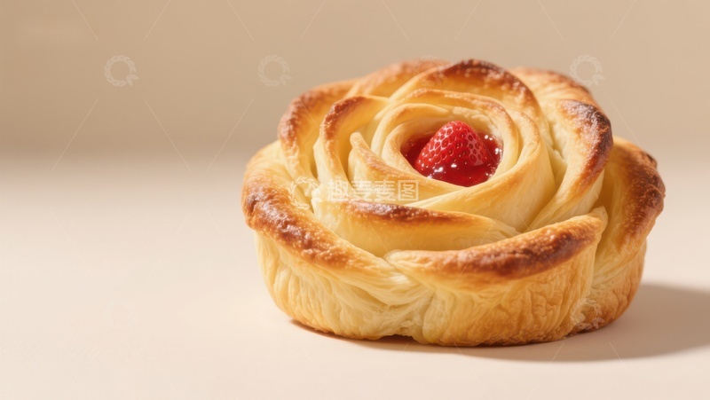 高清大图下载【趣麦麦图】玫瑰形状的糕点，中心点缀草莓酱