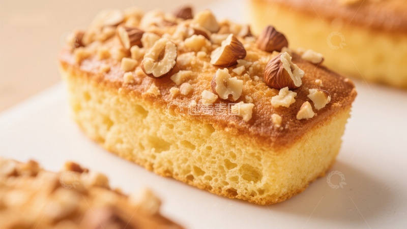 高清大图下载【趣麦麦图】核桃蛋糕特写，金黄酥软