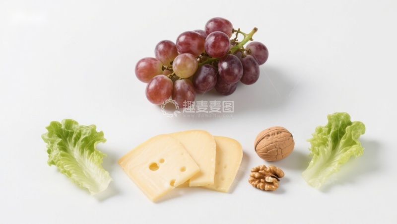 高清大图下载【趣麦麦图】奶酪葡萄坚果与生菜组合