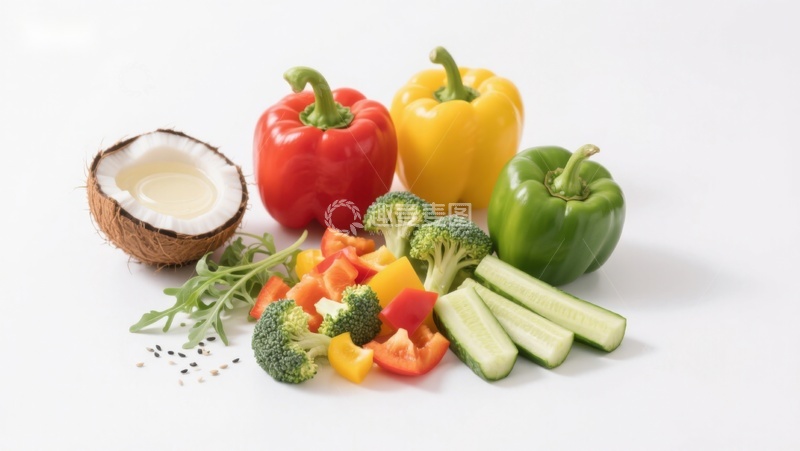 高清大图下载【趣麦麦图】新鲜蔬菜与椰子组合