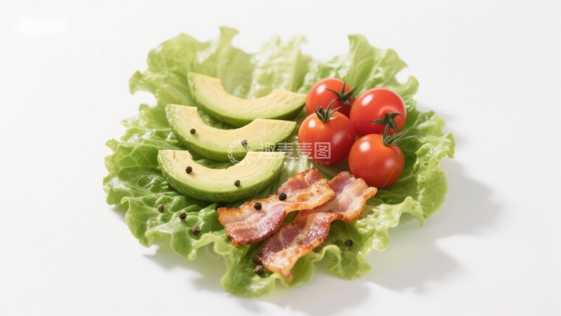 高清大图下载【趣麦麦图】生菜上的牛油果番茄培根