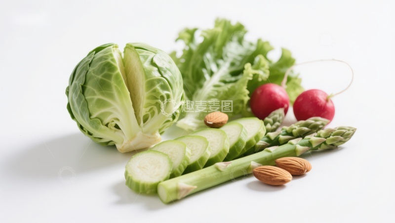 高清大图下载【趣麦麦图】新鲜蔬菜与坚果静物展示