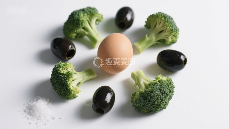 高清大图下载【趣麦麦图】蔬菜蛋橄榄盐组合摆拍