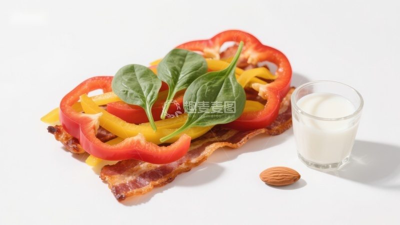 高清大图下载【趣麦麦图】培根蔬菜与奶制品组合