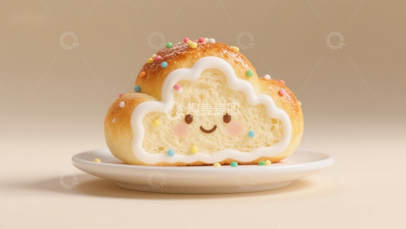 高清大图下载【趣麦麦图】云朵造型面包，可爱笑脸设计
