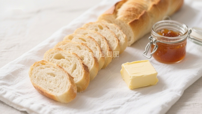 高清大图下载【趣麦麦图】新鲜面包配黄油与果酱