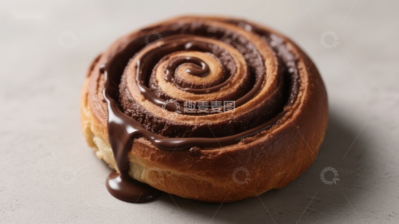 高清大图下载【趣麦麦图】巧克力酱淋面的螺旋面包