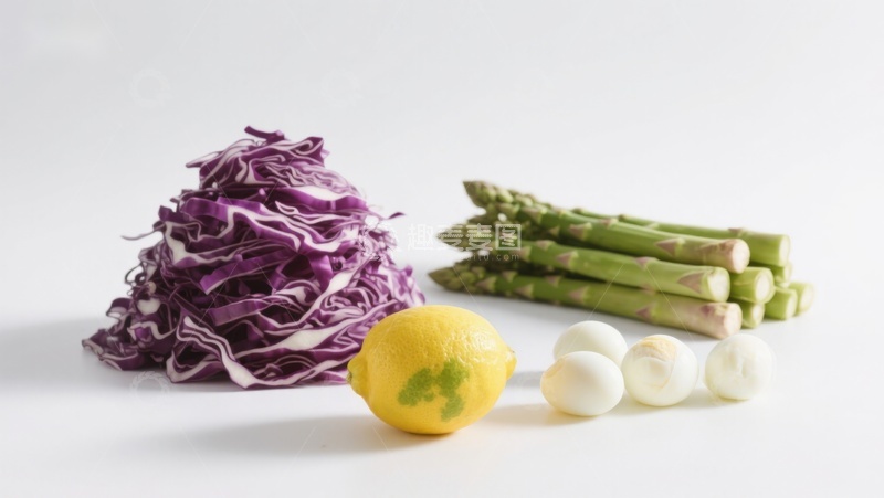 高清大图下载【趣麦麦图】紫甘蓝芦笋柠檬鸡蛋食材