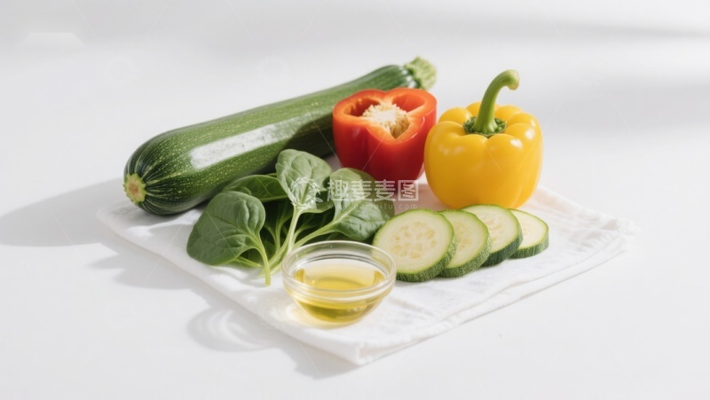高清大图下载【趣麦麦图】新鲜蔬菜与橄榄油摆盘