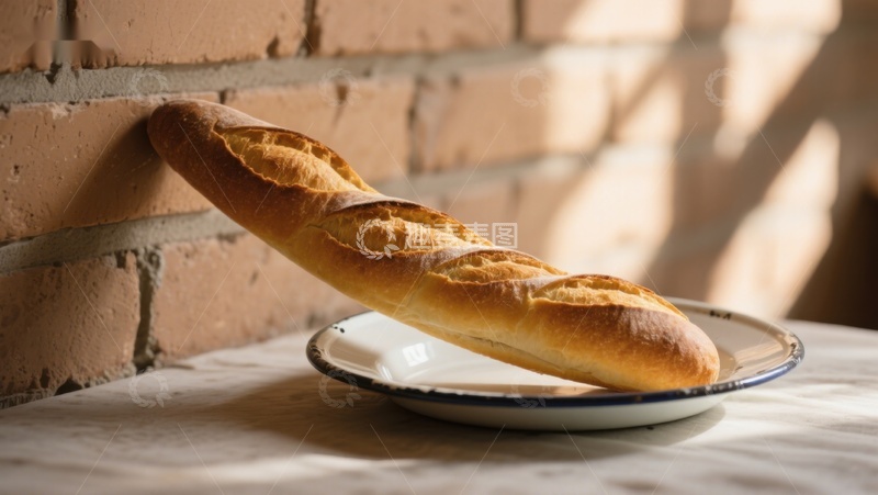 高清大图下载【趣麦麦图】新鲜法棍面包置于盘中
