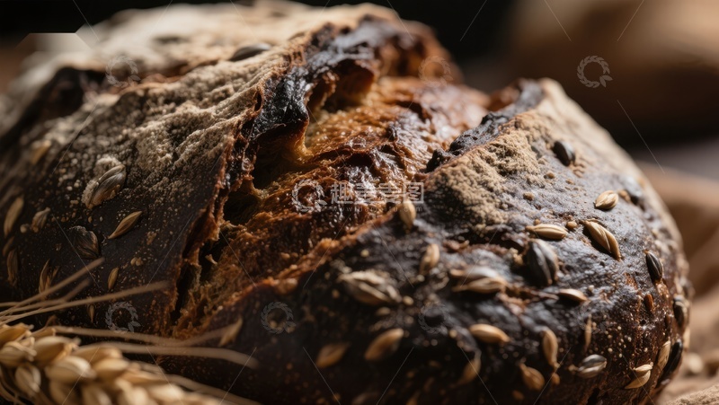 高清大图下载【趣麦麦图】全麦面包特写，表面撒有谷物