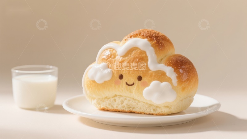高清大图下载【趣麦麦图】云朵面包配牛奶，可爱美食