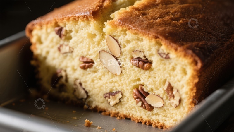 高清大图下载【趣麦麦图】杏仁蛋糕切片，金黄色诱人