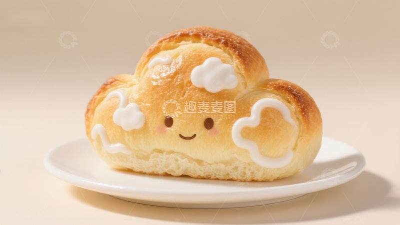 高清大图下载【趣麦麦图】云朵造型面包，可爱笑脸设计