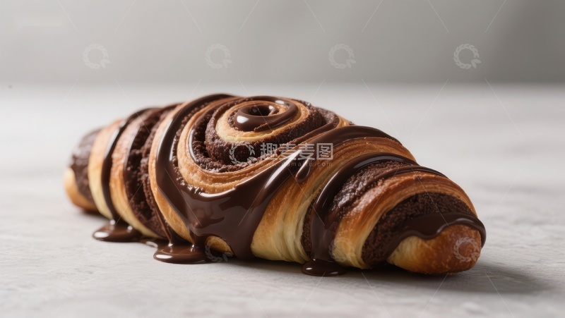 高清大图下载【趣麦麦图】巧克力淋面的羊角面包