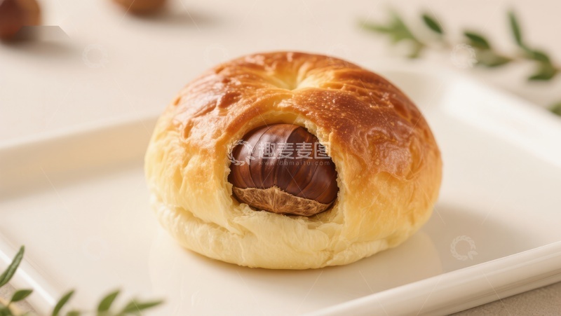 高清大图下载【趣麦麦图】金黄面包包裹巧克力栗子