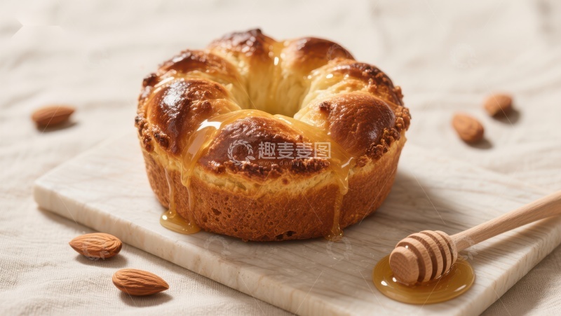 高清大图下载【趣麦麦图】蜂蜜淋洒的面包配杏仁
