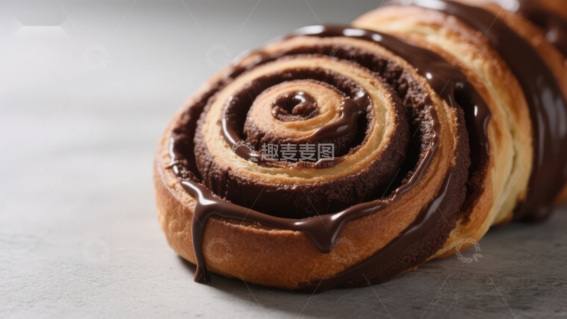 高清大图下载【趣麦麦图】巧克力淋面螺旋面包
