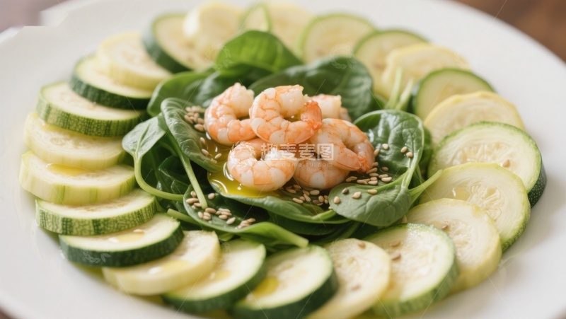 高清大图下载【趣麦麦图】虾仁蔬菜沙拉盘