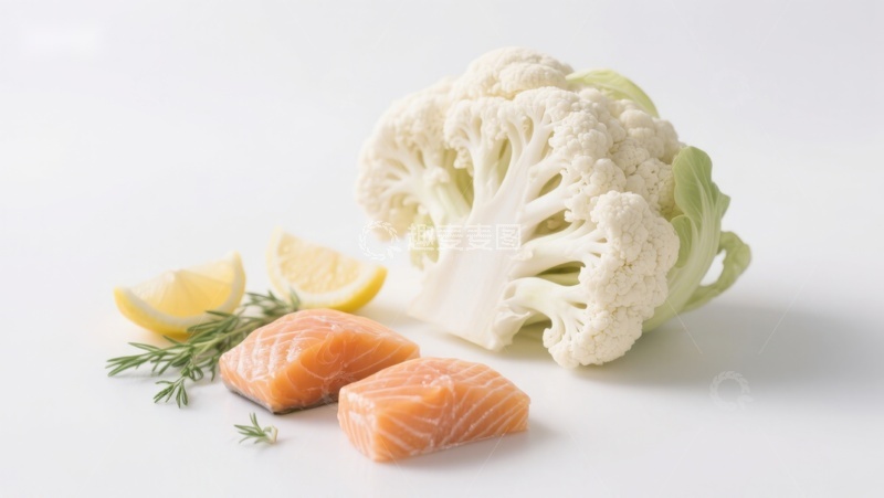 高清大图下载【趣麦麦图】三文鱼与花椰菜静物摆拍