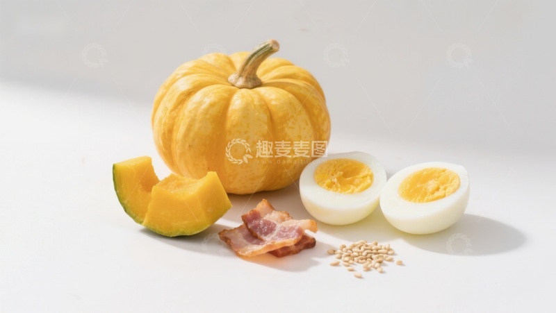 高清大图下载【趣麦麦图】南瓜鸡蛋培根食材摆拍
