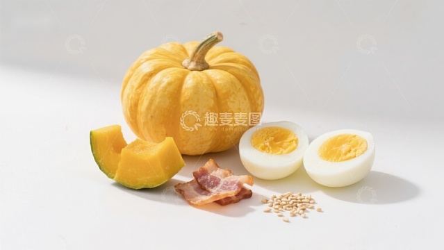 南瓜鸡蛋培根食材摆拍