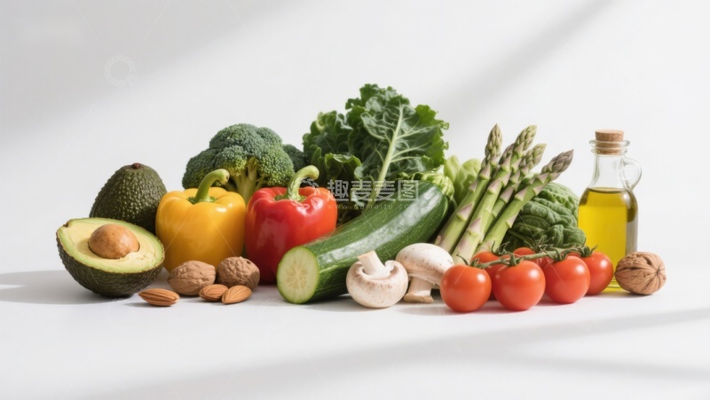 高清大图下载【趣麦麦图】新鲜蔬菜水果与坚果组合