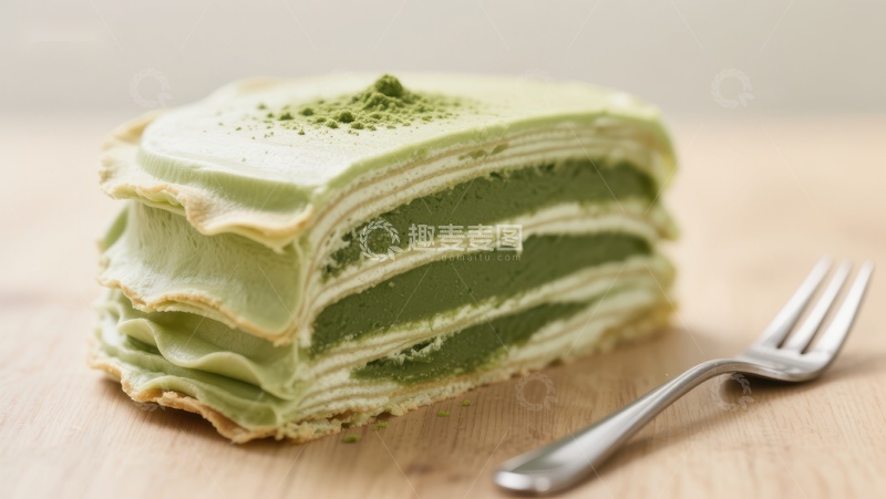 高清大图下载【趣麦麦图】抹茶千层蛋糕切片