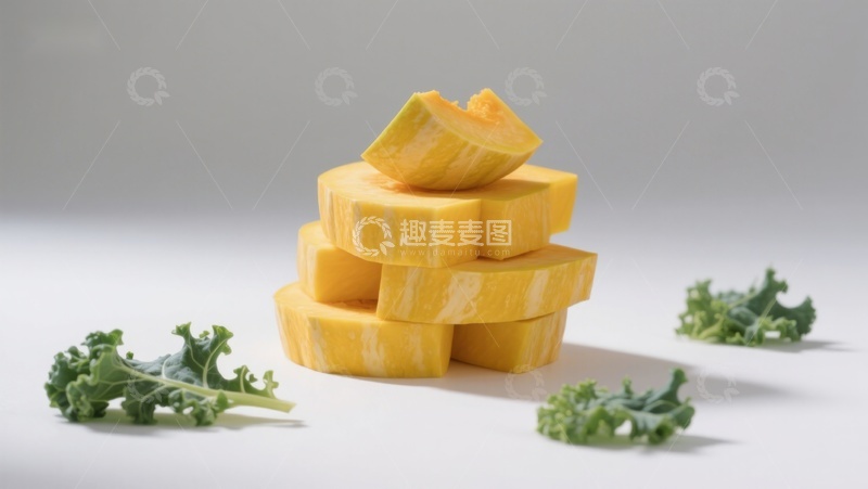 高清大图下载【趣麦麦图】南瓜块与羽衣甘蓝静物摆拍