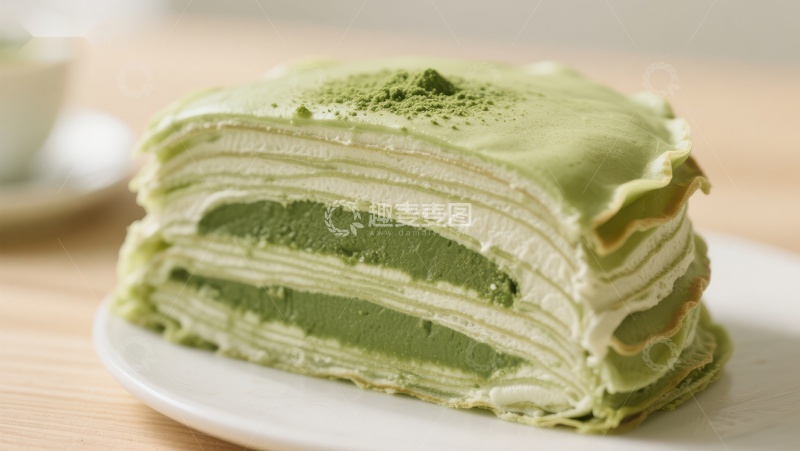 高清大图下载【趣麦麦图】抹茶千层蛋糕，层次分明