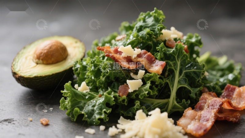 高清大图下载【趣麦麦图】羽衣甘蓝沙拉配牛油果和培根