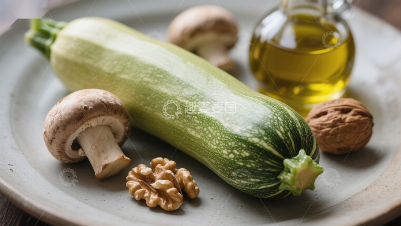 高清大图下载【趣麦麦图】西葫芦与坚果橄榄油摆盘