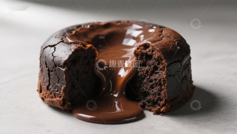高清大图下载【趣麦麦图】巧克力熔岩蛋糕，热流溢出