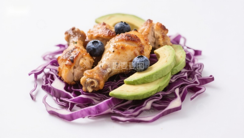 高清大图下载【趣麦麦图】烤鸡腿配牛油果蓝莓沙拉