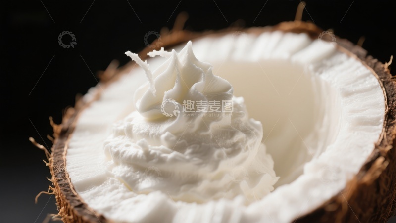 高清大图下载【趣麦麦图】椰子半壳中的奶油