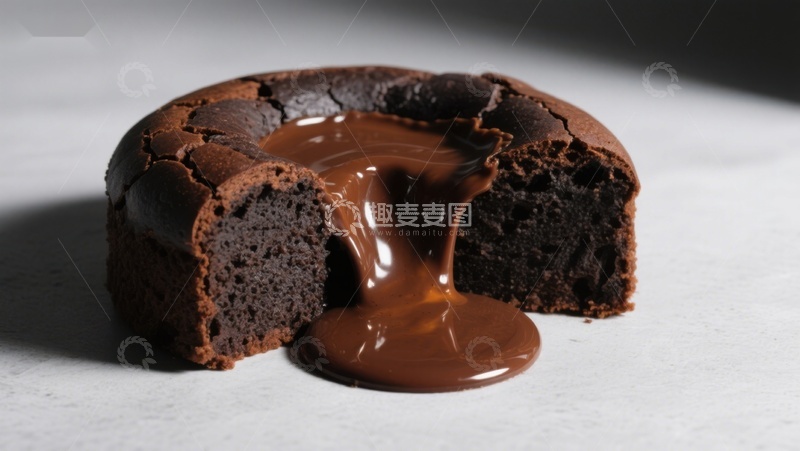 高清大图下载【趣麦麦图】巧克力熔岩蛋糕，热流溢出