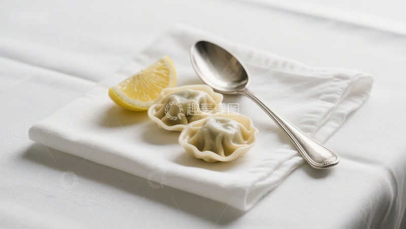 高清大图下载【趣麦麦图】精致馄饨配柠檬与银勺