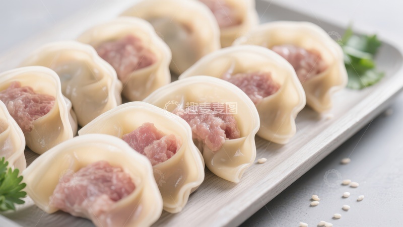 高清大图下载【趣麦麦图】新鲜肉馅饺子整齐排列