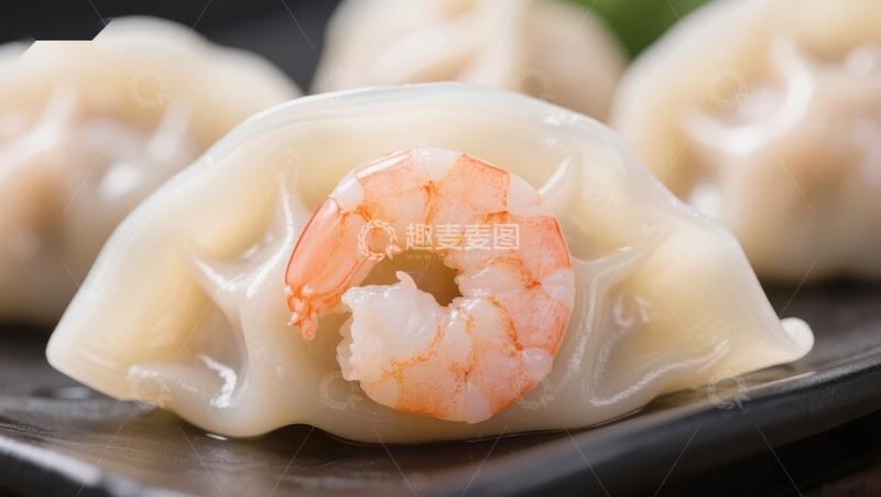 高清大图下载【趣麦麦图】鲜虾饺特写，晶莹剔透