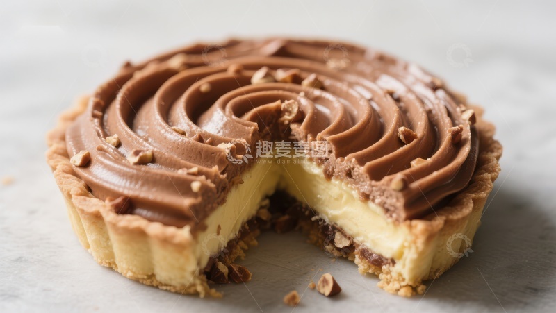 高清大图下载【趣麦麦图】巧克力奶油挞，切开展示内馅