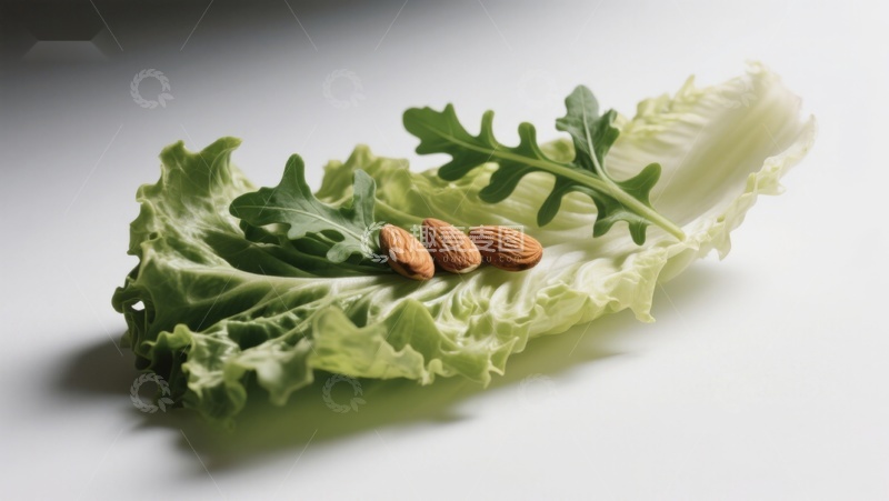 高清大图下载【趣麦麦图】生菜叶上的杏仁特写