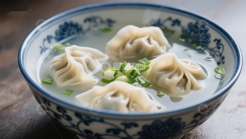 高清大图下载【趣麦麦图】清汤馄饨配葱花