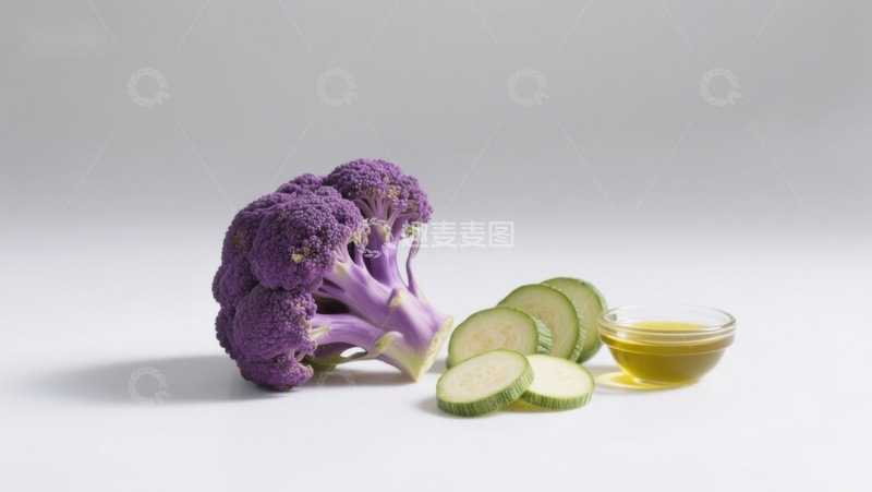 高清大图下载【趣麦麦图】紫西兰花与黄瓜片配油
