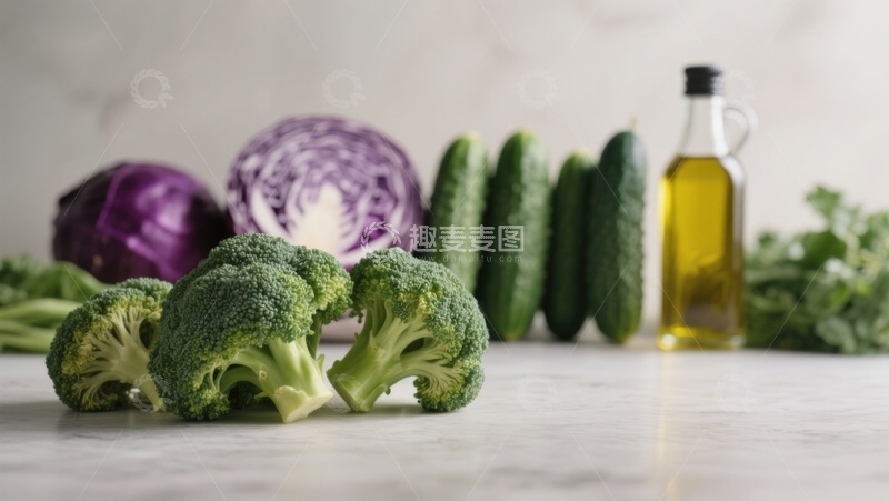 高清大图下载【趣麦麦图】新鲜蔬菜与橄榄油摆拍