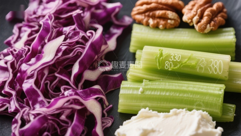 高清大图下载【趣麦麦图】紫甘蓝芹菜核桃与奶酪