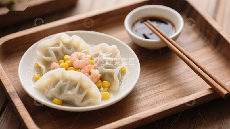 高清大图下载【趣麦麦图】美味饺子配虾仁玉米