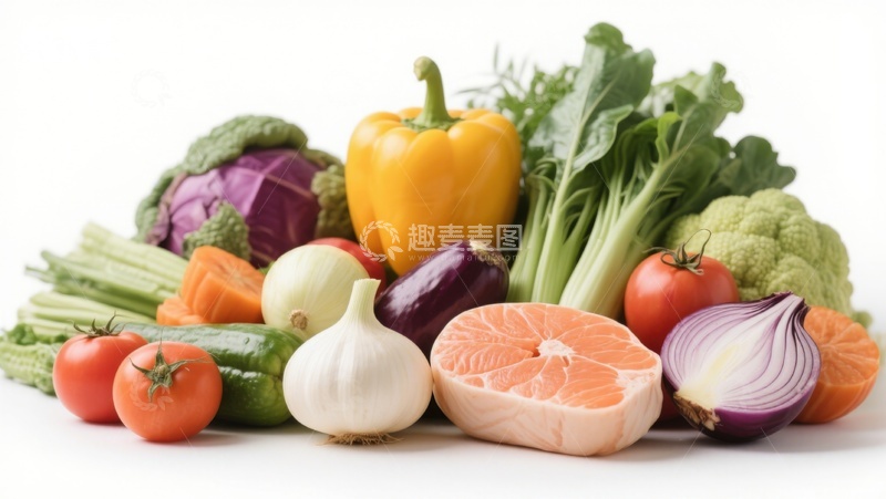高清大图下载【趣麦麦图】新鲜蔬菜与三文鱼拼盘