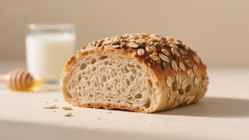 全麦面包切片与牛奶蜂蜜